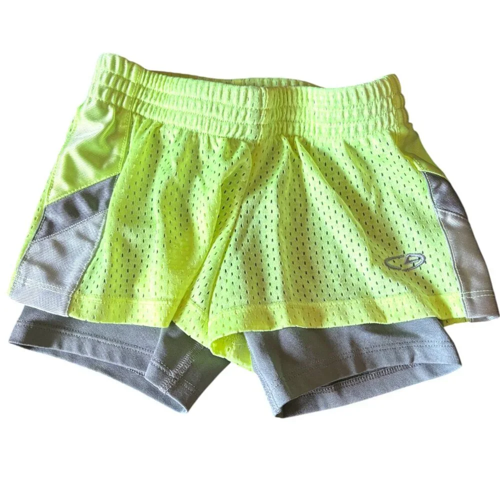 C9 by Champion girl's yellow and gray double layer athletic shorts sz XS‎ (4-5)
